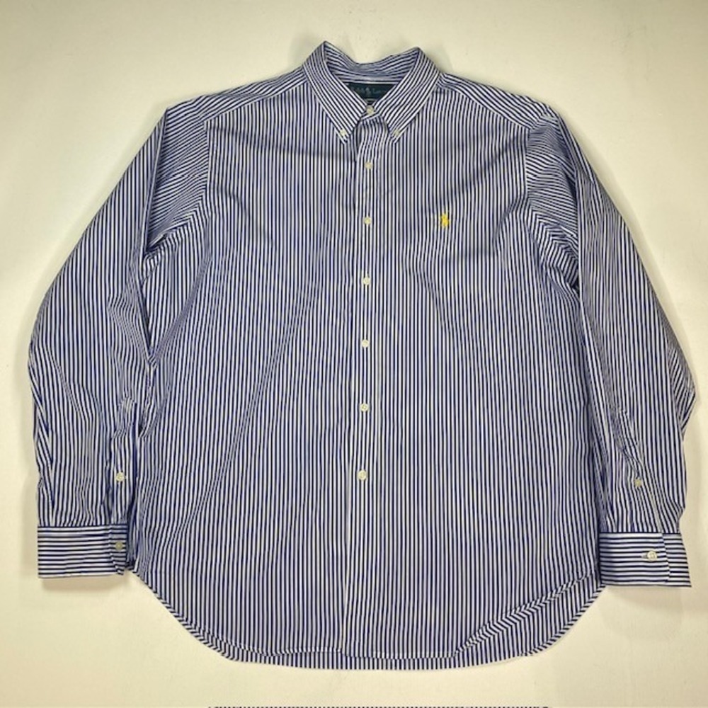 Ralph Lauren Men XL Classic Fit Blue White Striped Button Down Shirt Long Sleeve